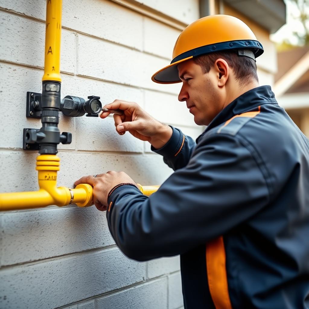 Técnico Gaz Duque instalando tubulação de gás